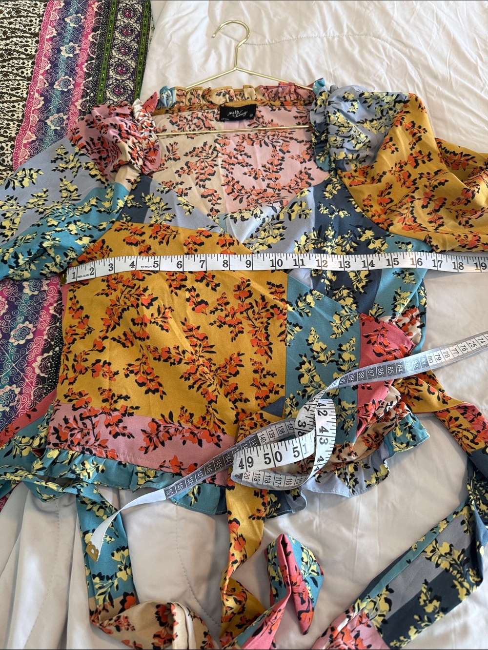 Multi-Color Floral Wrap Top with Ruffle Collar - Picture 5 of 6